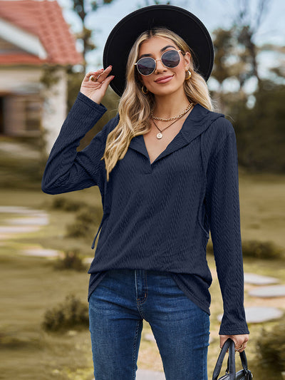 Cable-Knit Hooded Blouse