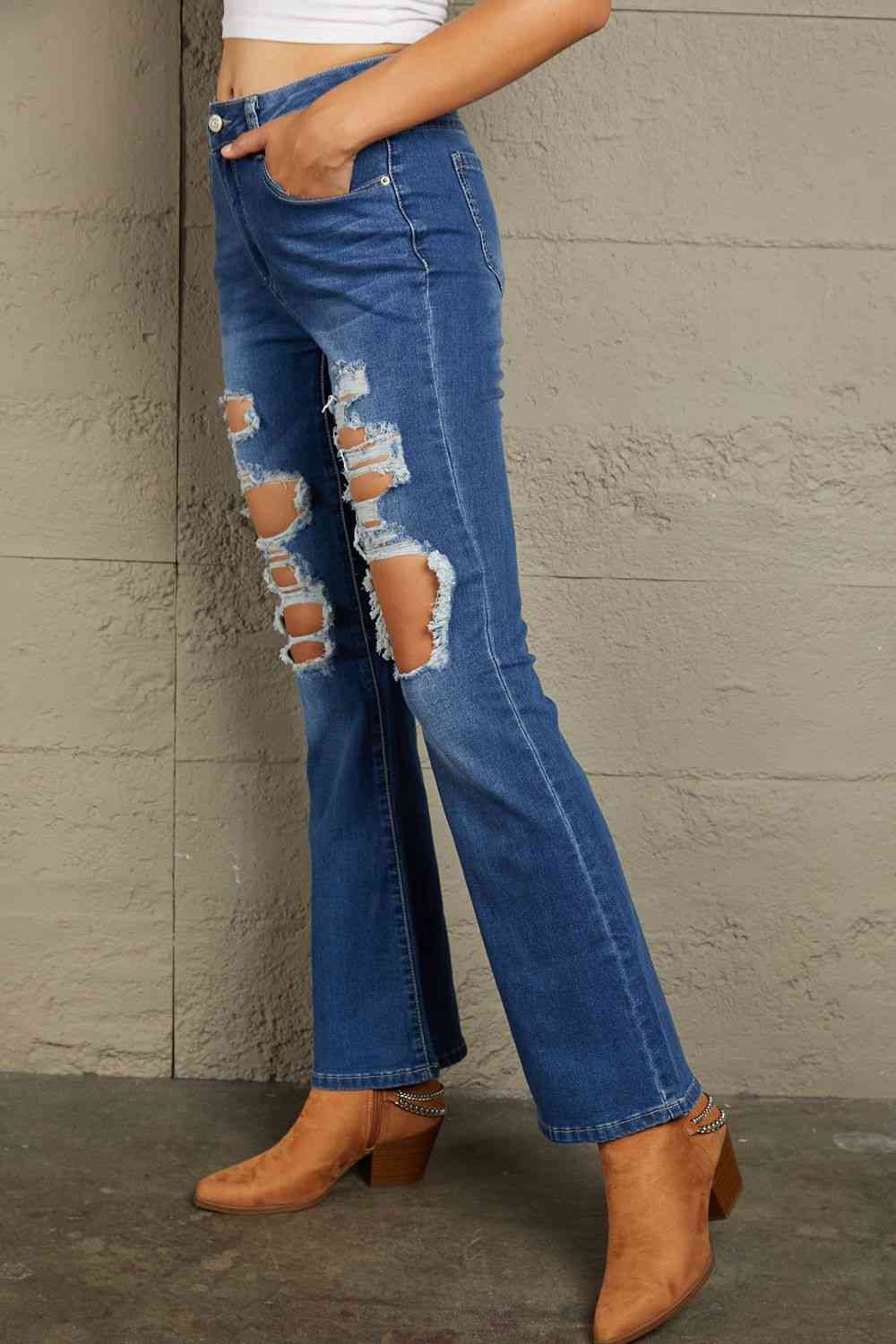 Baeful Distressed High Waist Flare Jeans