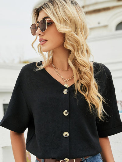 V-Neck Dropped Shoulder Shirt