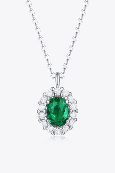 1.5 Carat Lab-Grown Emerald 925 Sterling Silver Necklace