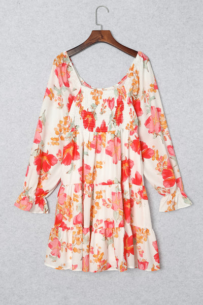 Floral Smocked Flounce Sleeve Dress