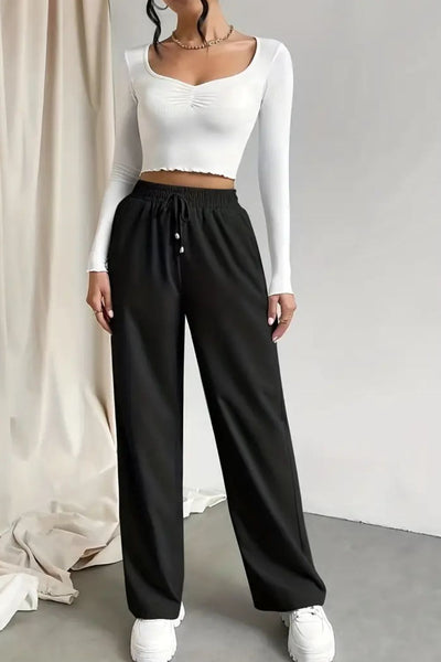 Tied Straight Leg Pants with Pockets