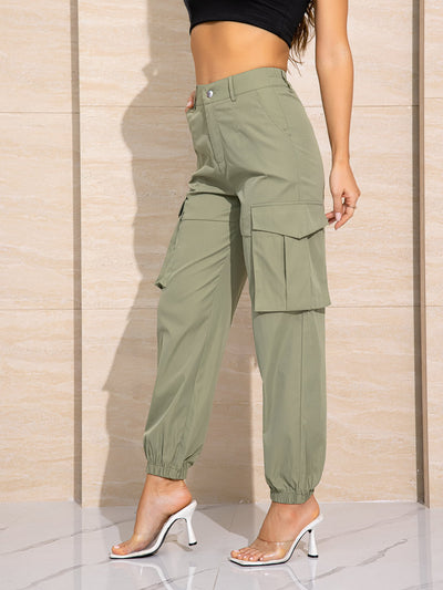 Double Take Buttoned High Waist Long Pants with Pockets