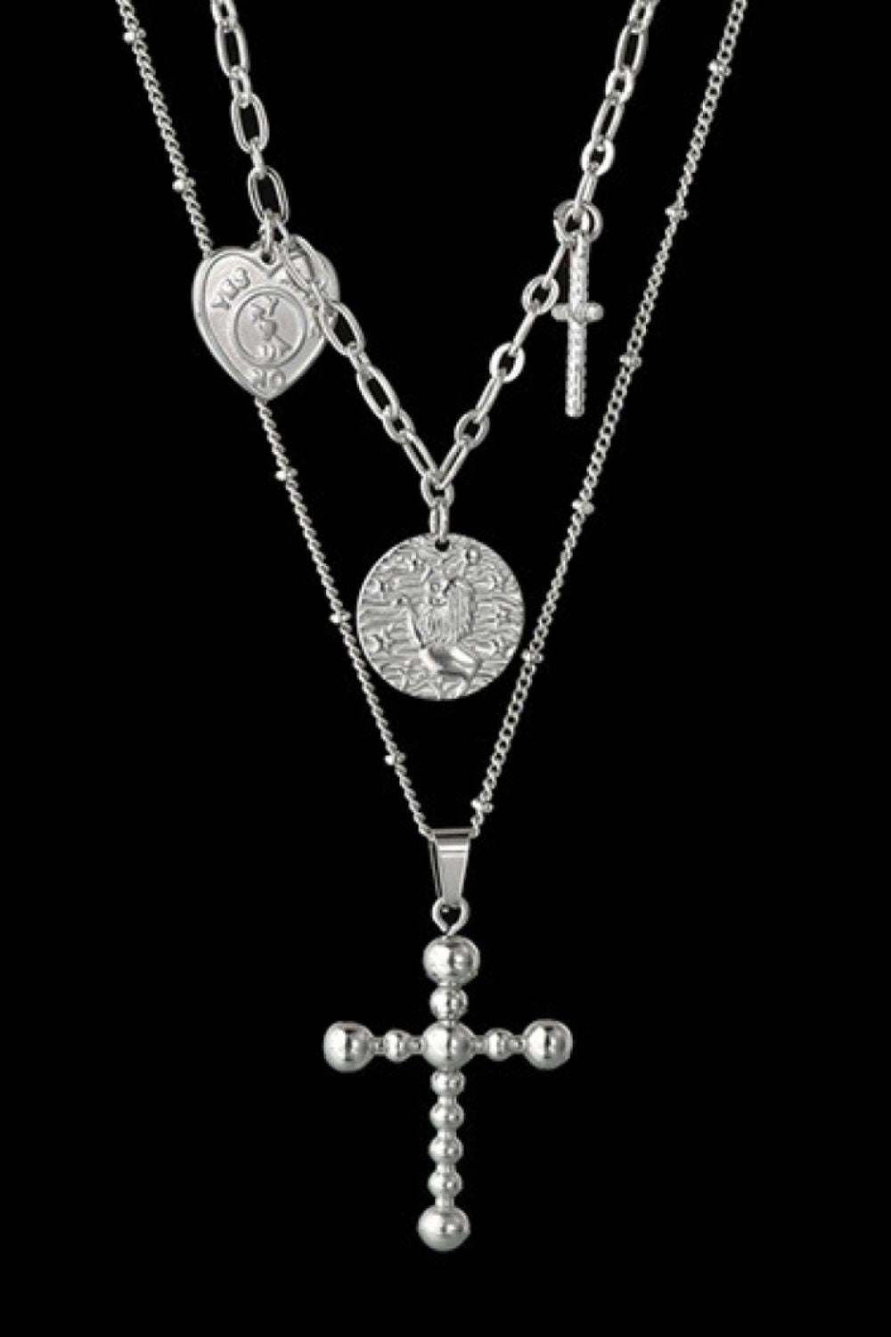 Stainless Steel Antique Coins & Cross Necklace