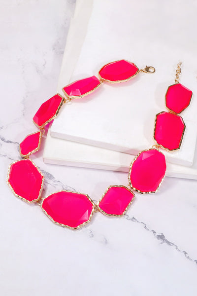 Geometrical Shape Zinc Alloy Frame Resin Necklace