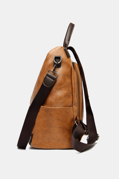 Contrast Color PU Leather Backpack