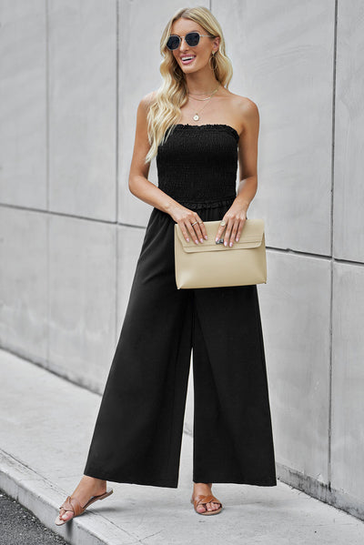 Straight Neck Smocked Jumpsuit