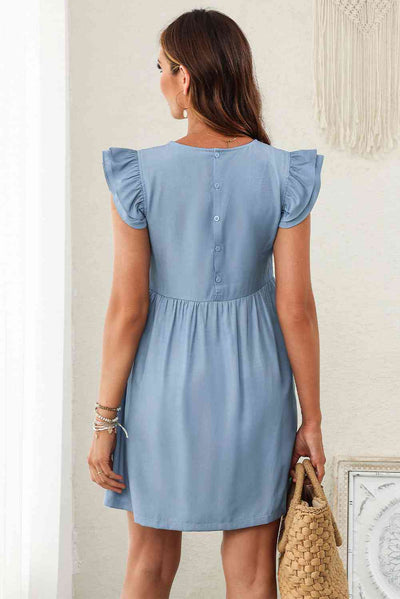 Round Neck Flutter Sleeve Dress