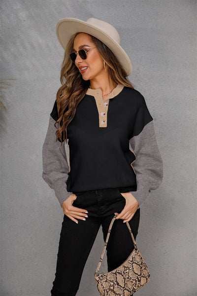 Round Neck Buttoned Knit Top