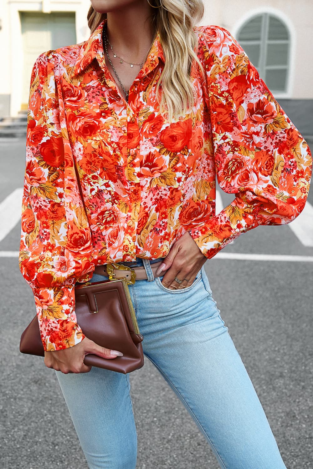 Printed Lantern Sleeve Shirt