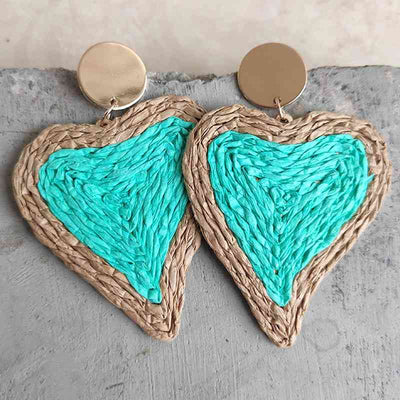 Raffia Grass Heart Teardrop Earrings