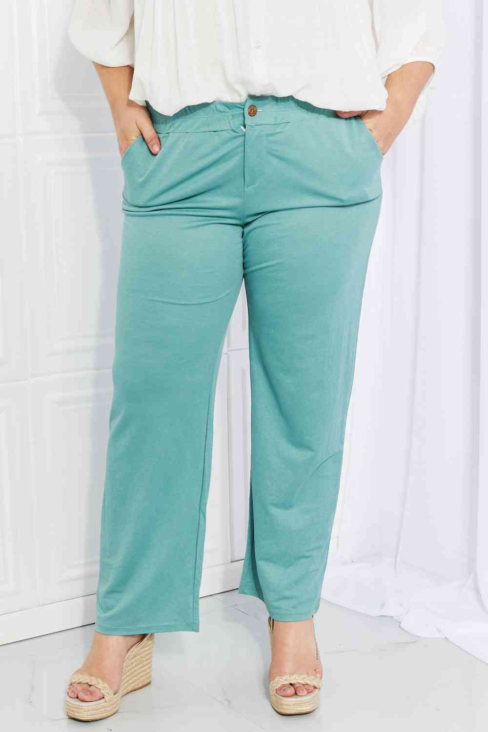 Blumin Apparel Take Me Away Full Size Straight Leg Pants in Seafoam