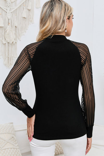 Round Neck Semi-Sheer Sleeve Blouse