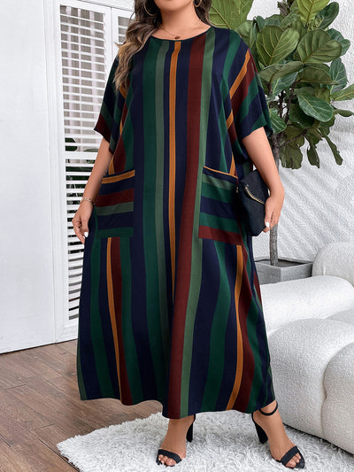 Plus Size Striped Maxi Dress with Pockets