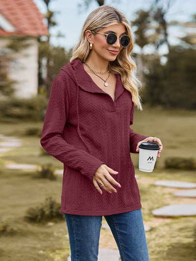 Cable-Knit Hooded Blouse