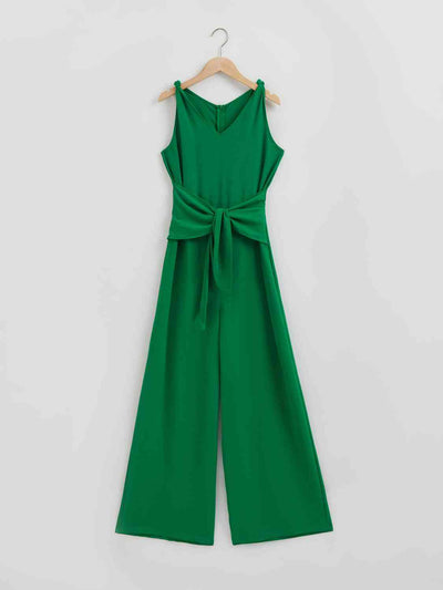 Knot Detail Tie Front Sleeveless Jumpsuit