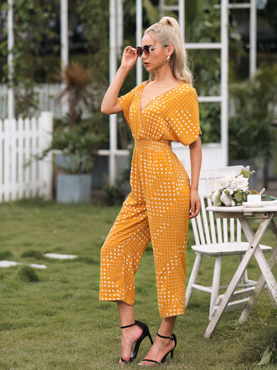 Polka Dot Surplice Neck Jumpsuit with Pockets