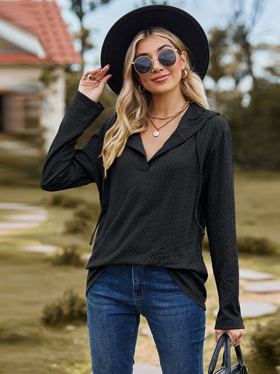 Cable-Knit Hooded Blouse