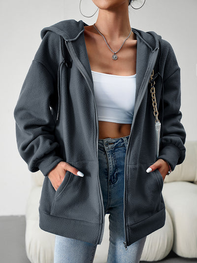 Dropped Shoulder Hooded Jacket with Pocket