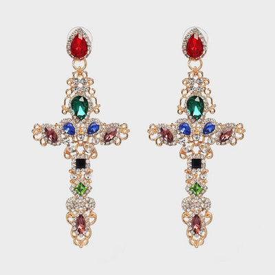 Rhinestone Alloy Cross Earrings