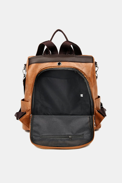 Contrast Color PU Leather Backpack