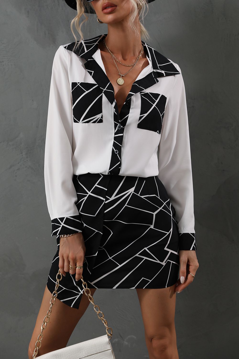 Printed Collared Neck Long Sleeve Shirt