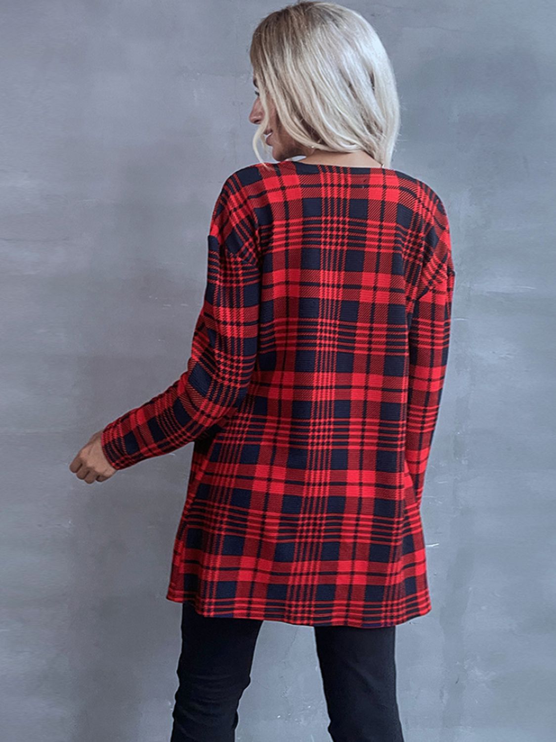 Plaid Open Front Longline Jacket