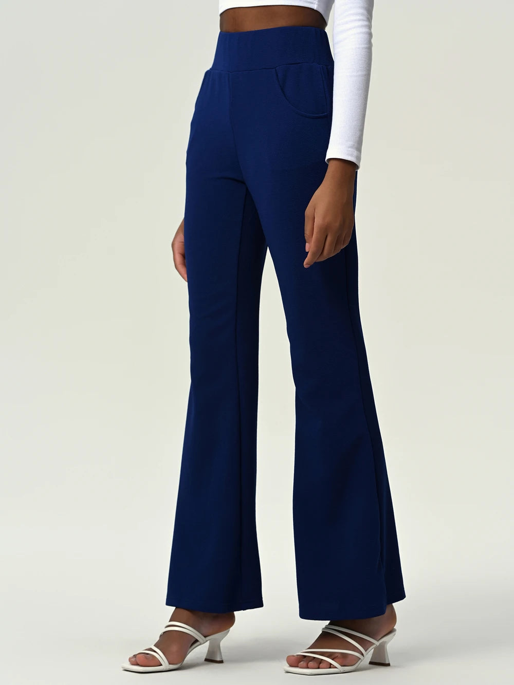 High Waist Flare Leg Pants with Pockets