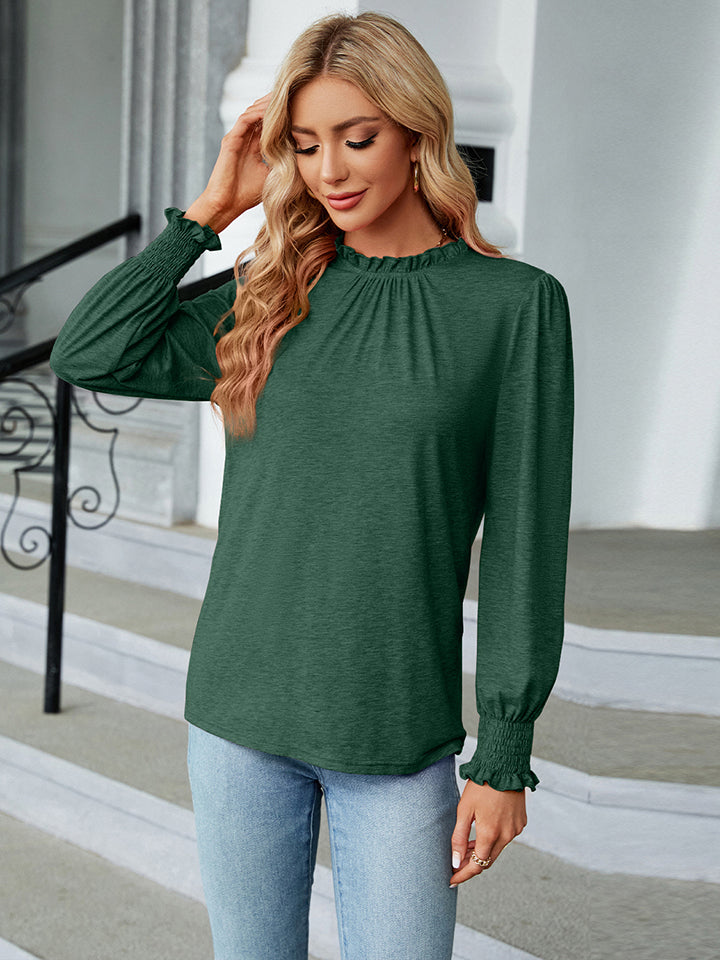 Round Neck Flounce Sleeve Blouse