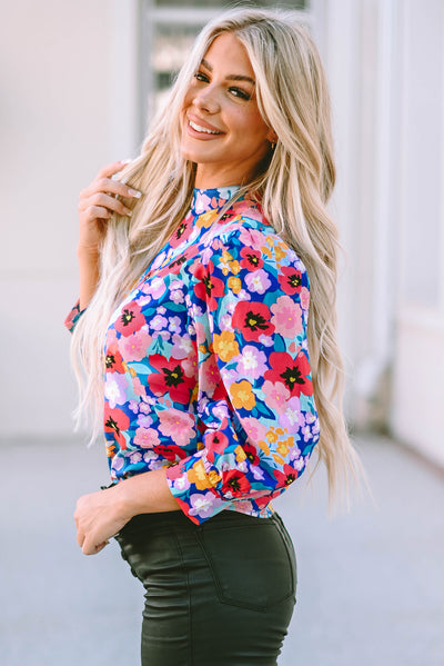 Printed Round Neck Long Sleeve Blouse