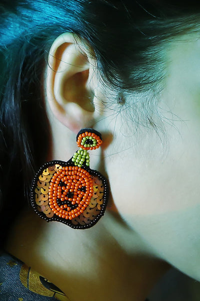 Pumpkin Shape Beaded Dangle Earrings