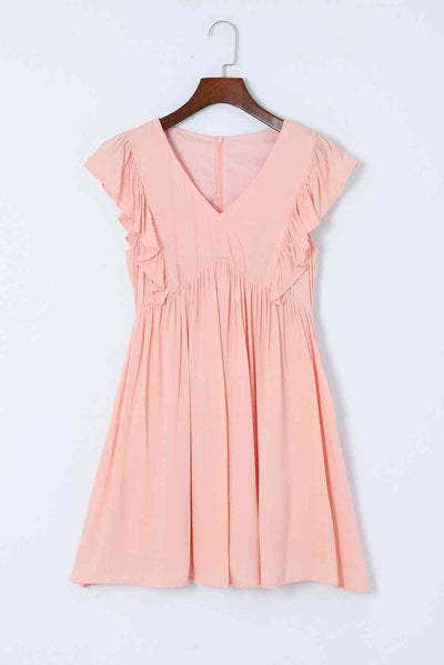 V-Neck Flutter Sleeve Dress