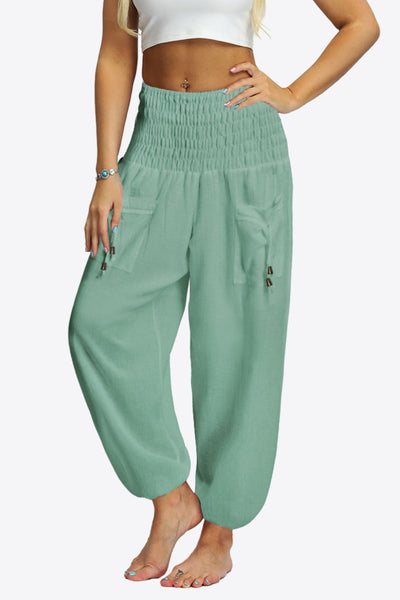 Smocked Long Joggers with Pockets