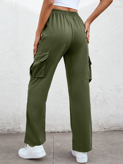 Elastic Waist Straight Leg Cargo Pants