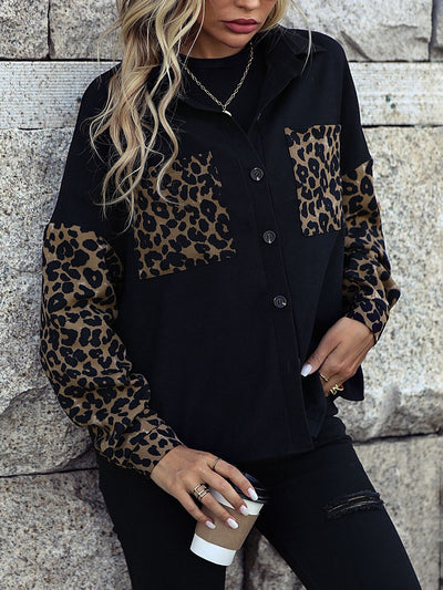 Leopard Print Buttoned Dropped Shoulder Jacket