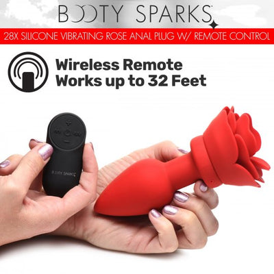 28X Silicone Vibrating Rose Anal Plug with Remote Booty Sparks