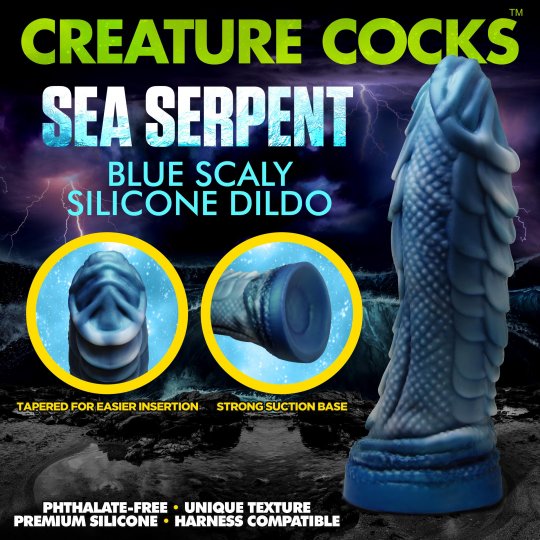 Sea Serpent Blue Scaly Silicone Dildo