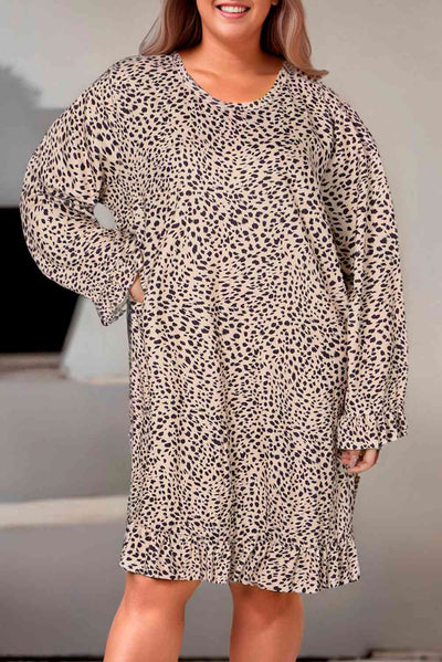 Plus Size Leopard Print Long Sleeve Mini Dress