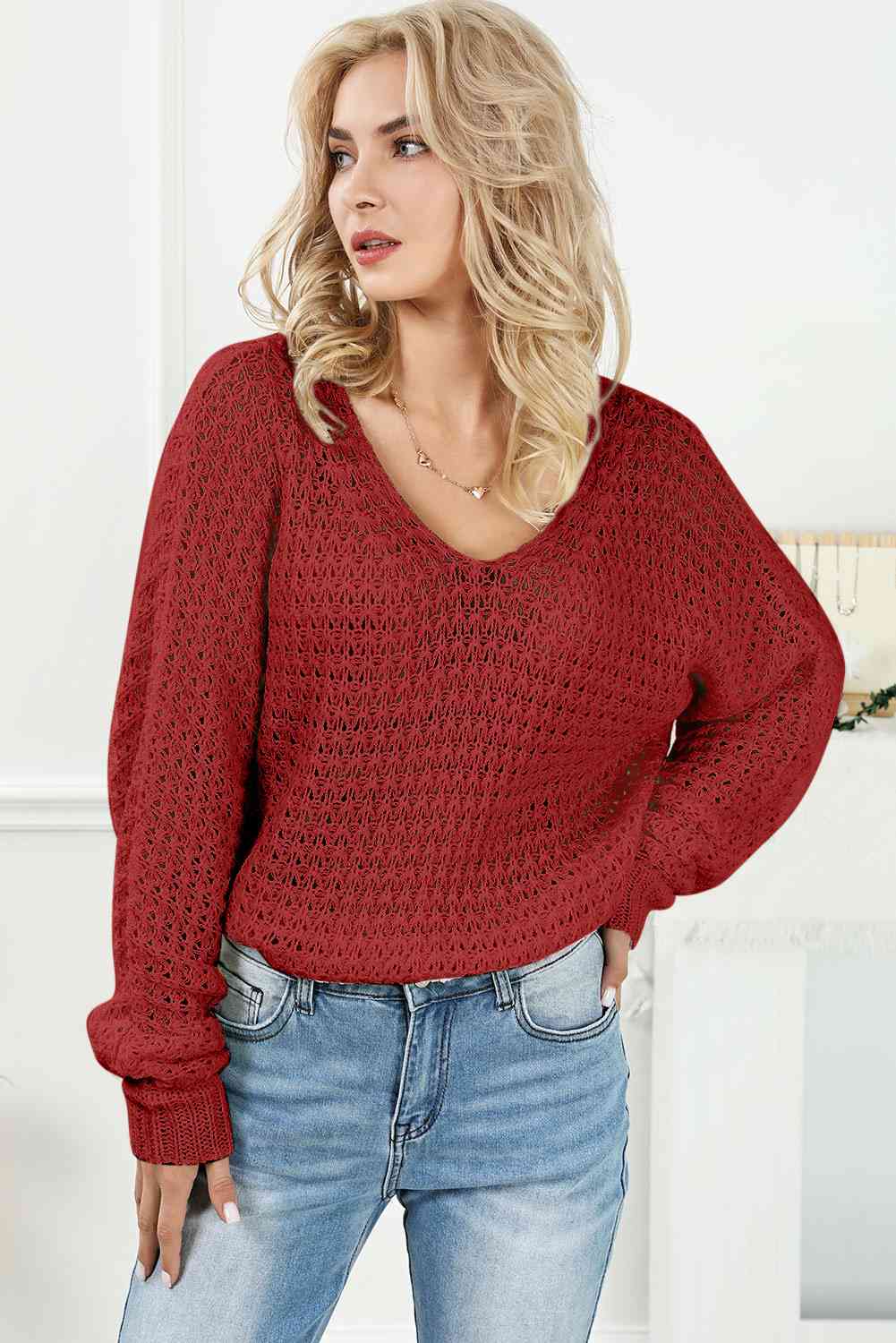 V-Neck Slit Knit Top