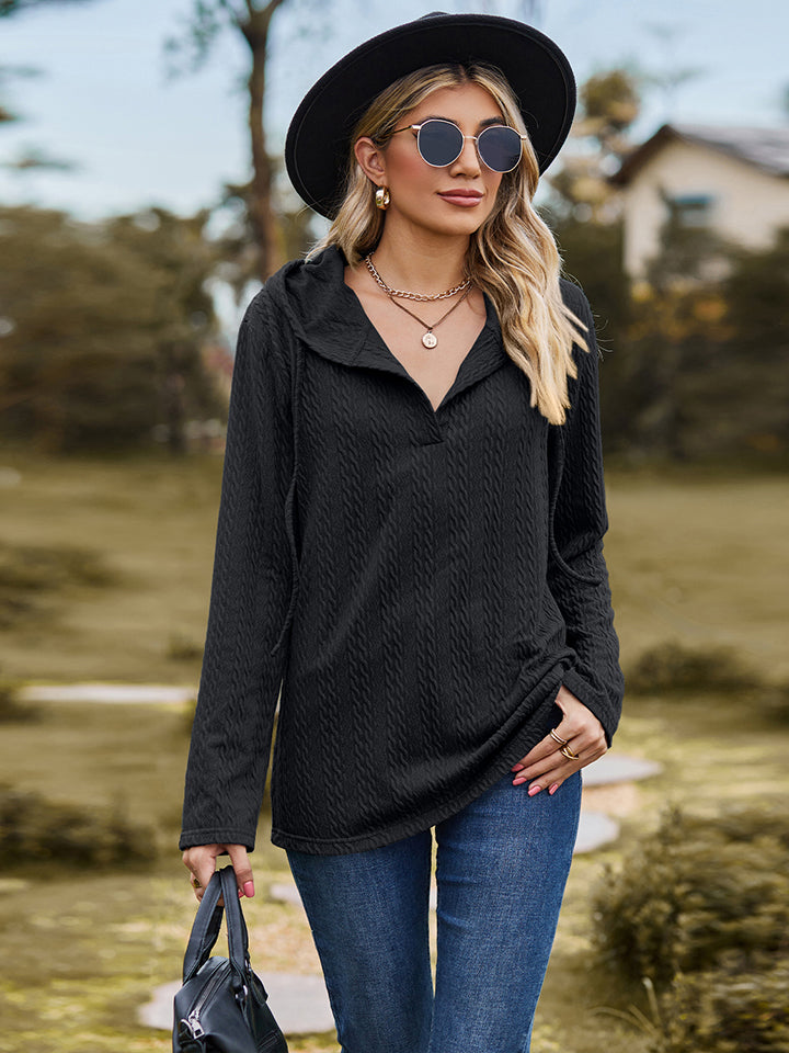 Cable-Knit Hooded Blouse