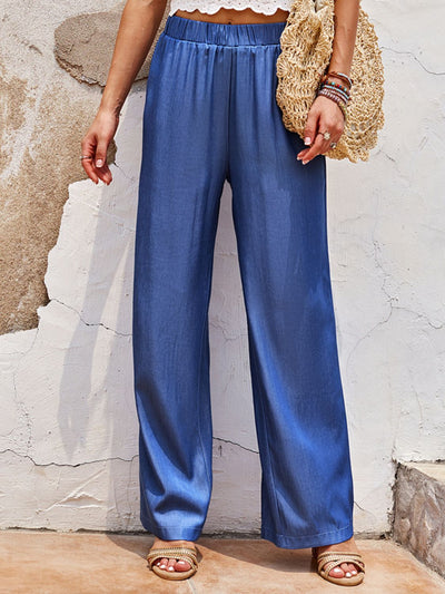 Smocked Waist Long Straight Pants