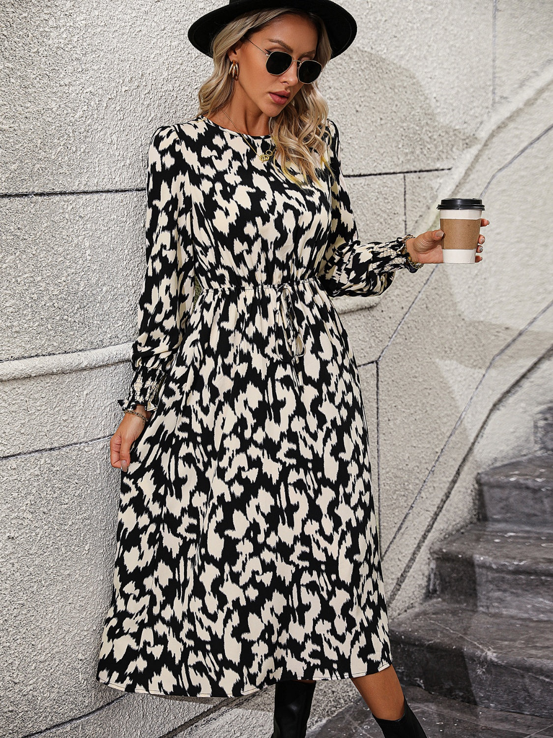 Leopard Long Sleeve Midi Dress