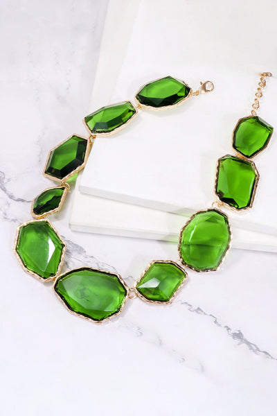 Geometrical Shape Zinc Alloy Frame Resin Necklace