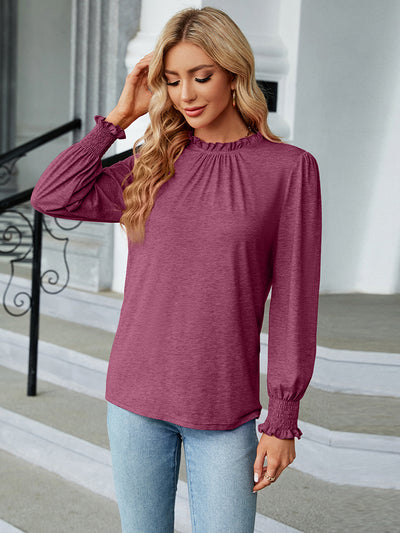 Round Neck Flounce Sleeve Blouse