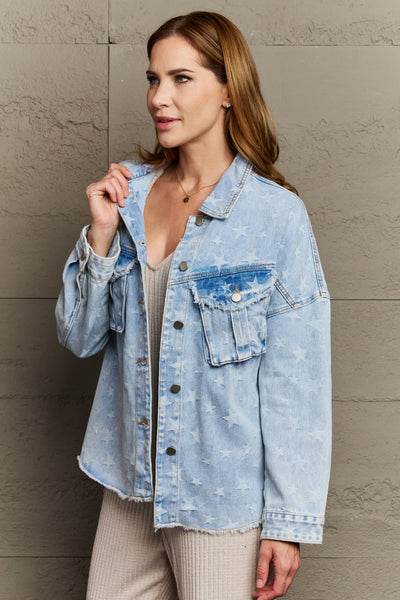 HEYSON Take A Chance Full Size Western Wash Star Denim Jacket