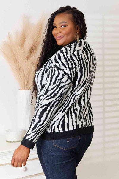 Heimsih Full Size Zebra Print Sweater