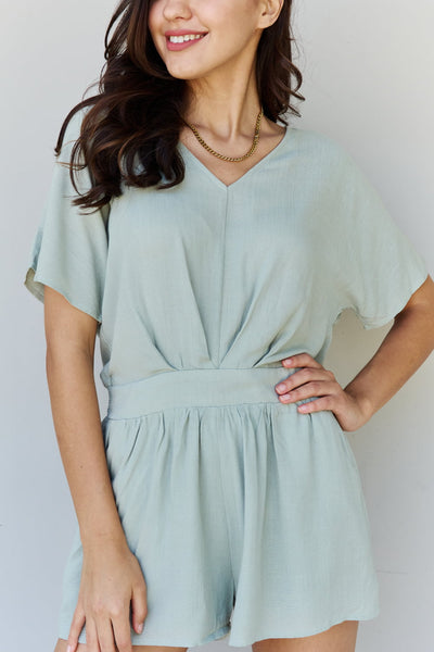 HEYSON Easy Going Front Pleated Romper in Cool Matcha